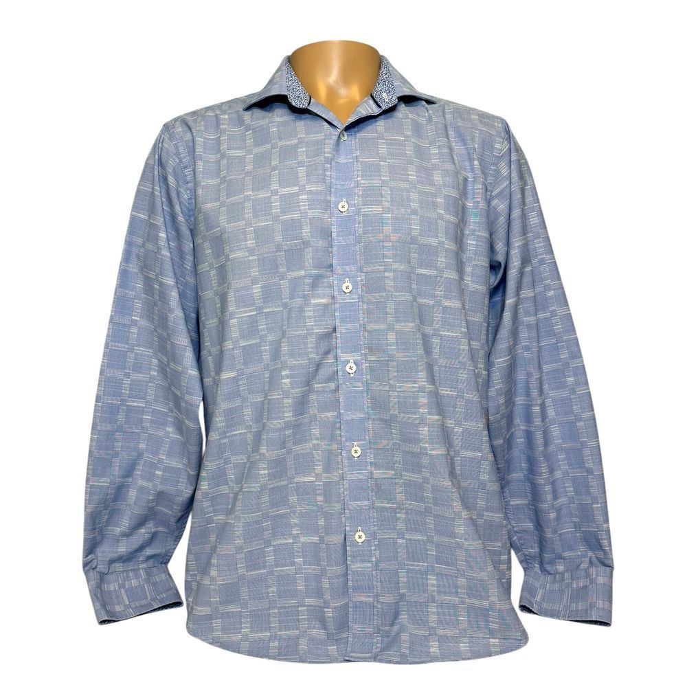 Bugatchi Men's LARGE Classic Fit Long Sleeve Check Shirt Button Down 100% Cotton